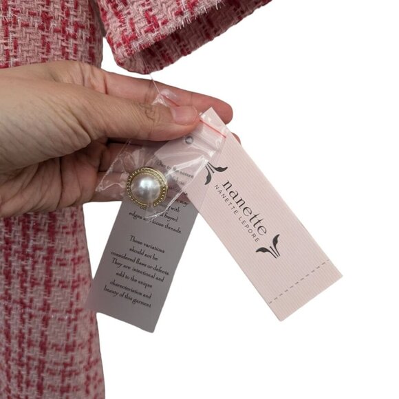 Nanette LePore Pink Boucle Tweed Mini Dress With Pearl Buttons Size 10 - Picture 7 of 9